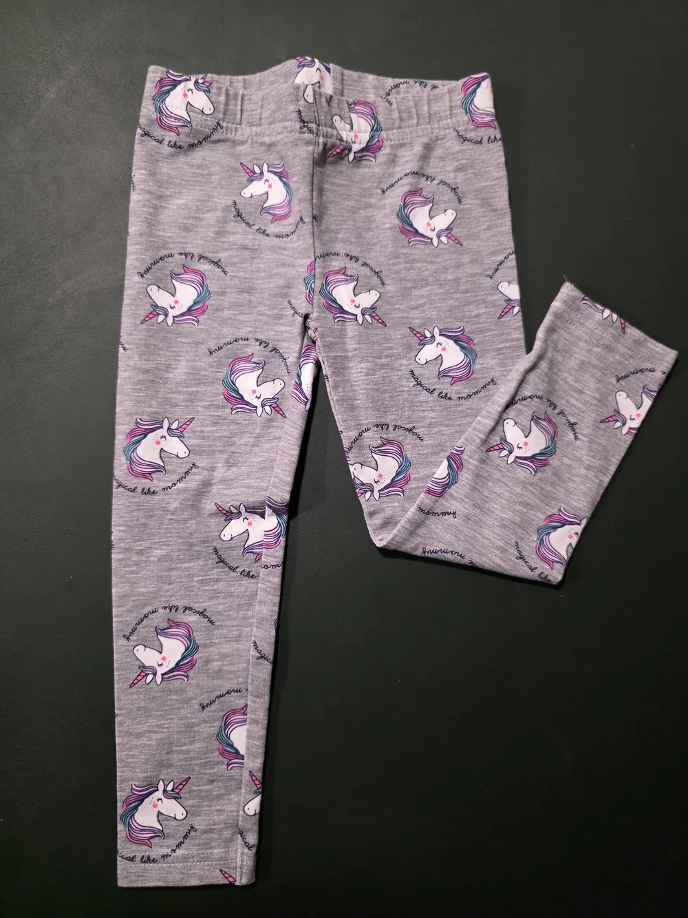 Carter's Gray Unicorn Print Leggings with Pink & Purple Details